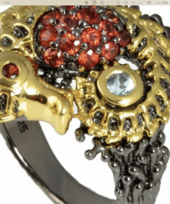 Seahorse design ring with multi high-end genuine Red Sapphires , Blue topaz and Garnet in size 7. 18K and Rhodium finish over 925 sterling silver. Nickel-free, Allergy-free and Skin-friendly.